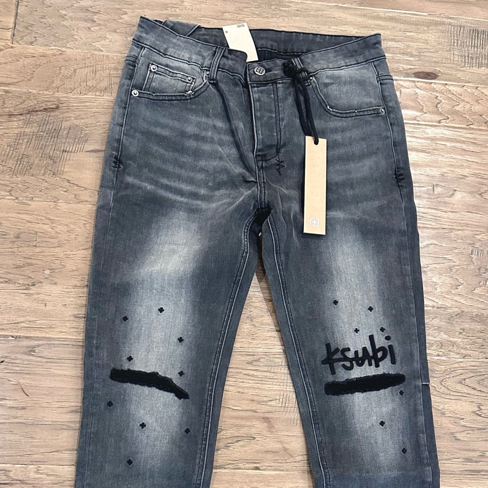 Ksubi Men's Grey Black Skinny Distressed Jeans